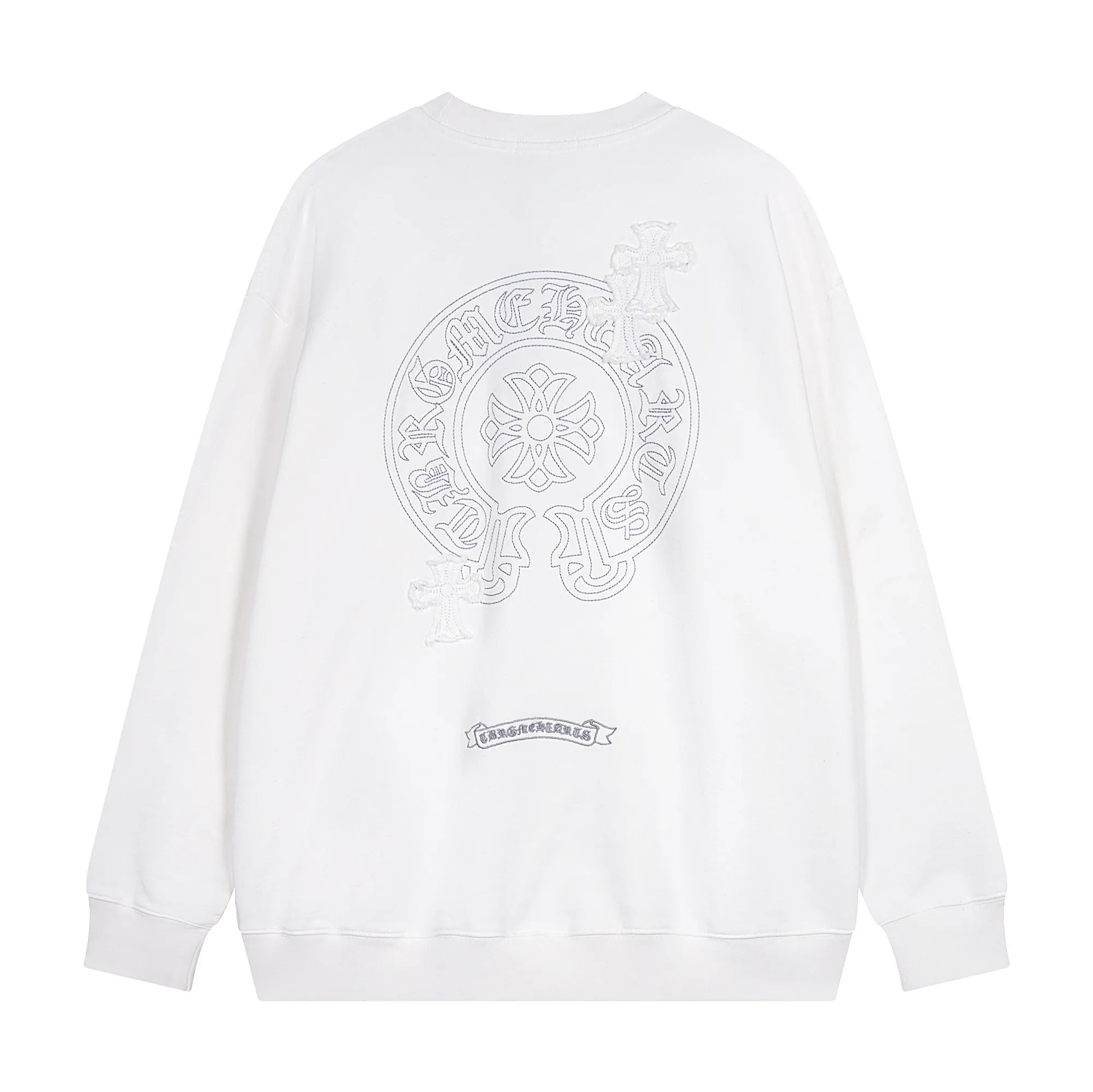 P290 Chrome Hearts Chrome Hearts Diamond Horseshoe Print Appliqué Embroidered Round Neck Sweatshirt Size: SMLXL Color: White Black